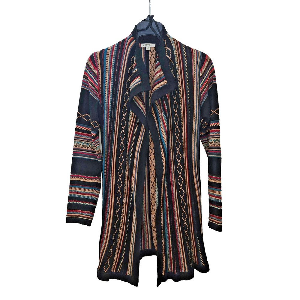 Orvis Southwestern Open Front Cardigan Sweater Womens XS Blanket Stripe Duster